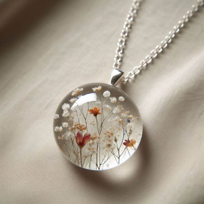Resin Necklace with Flower - Image 3