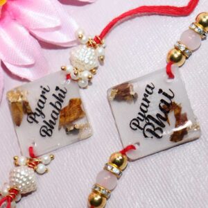 Resin Transparent couple Rakhi with Rose Petals