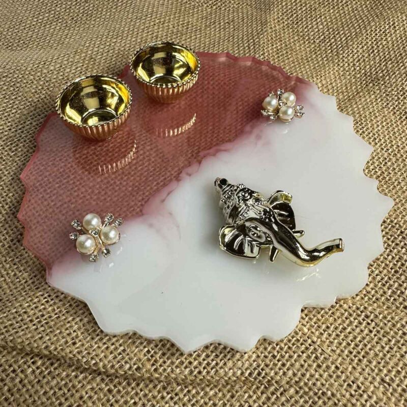 Kumkum Platter Pink White side view