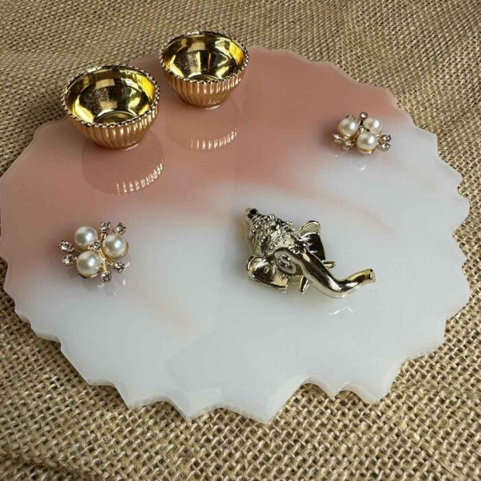 Kumkum Plate White and Light Pink - Image 2