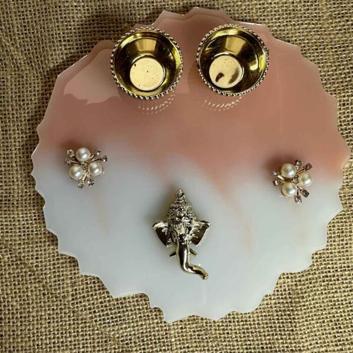 Resin Tilak or Kumkum Plate pink and white color