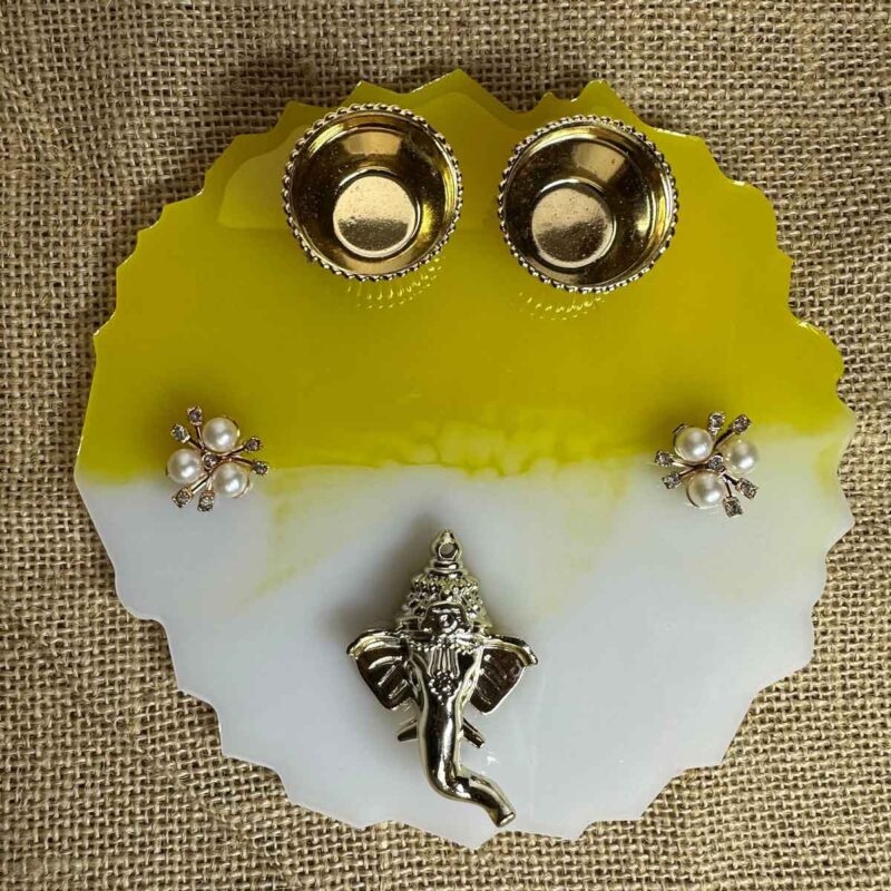Kumkum Platter made with resin yellow and white color