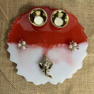 Resin made decorative Kukkum Plate red with Ganpati