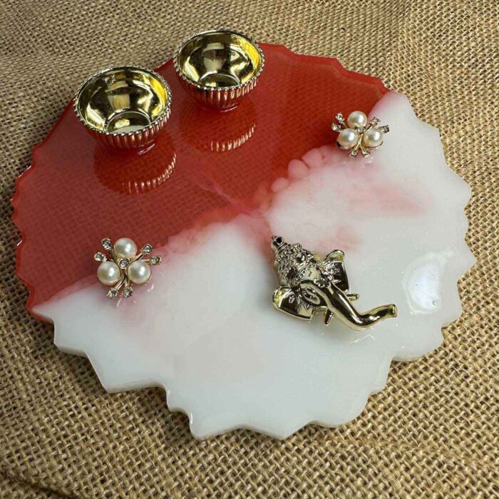 Kumkum Pooja thali ren and white color