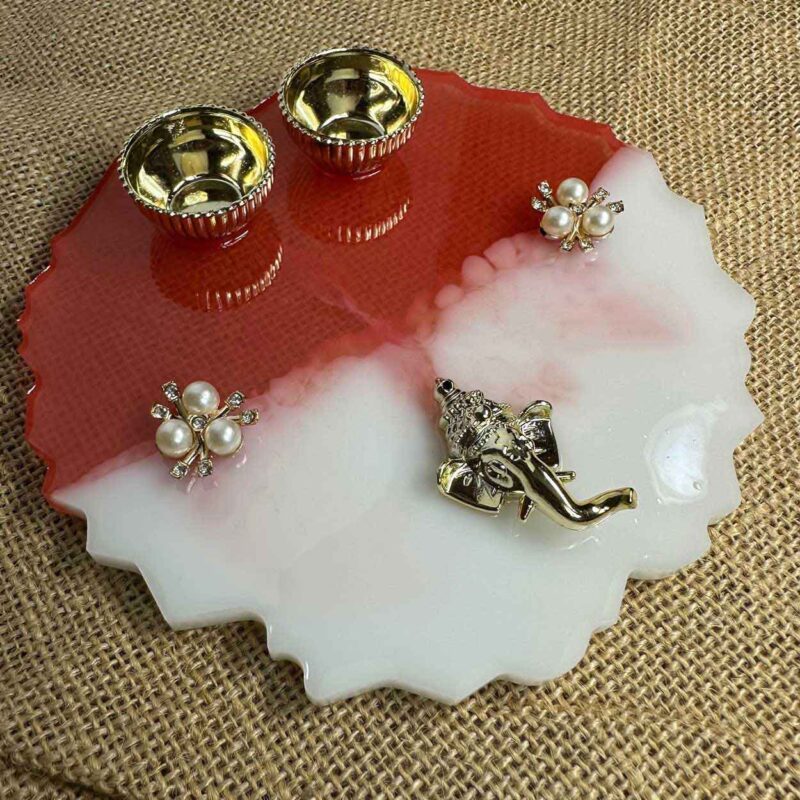 Kumkum Pooja thali ren and white color
