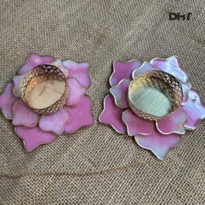 Two Pink Color Tea Light Candle Holders on jute clothe