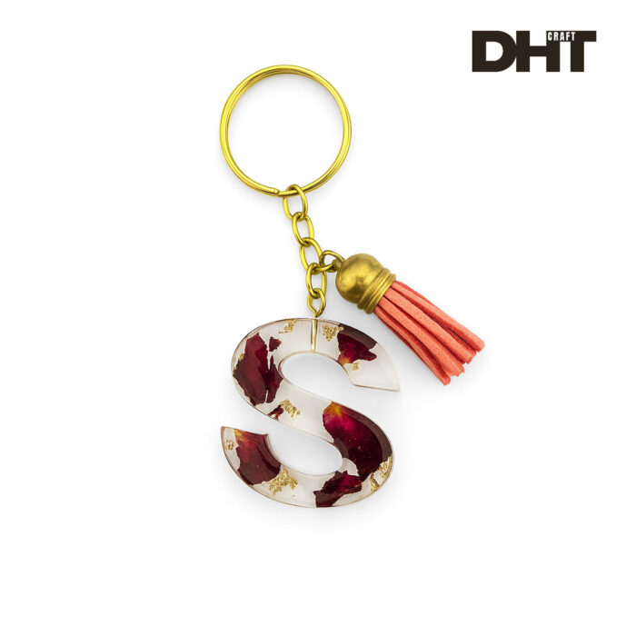 Resin Letter S Keychain with white background