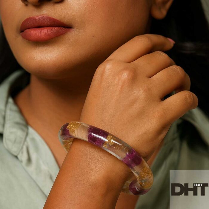 Girl with Resin Bangle with Real Dried Rose
