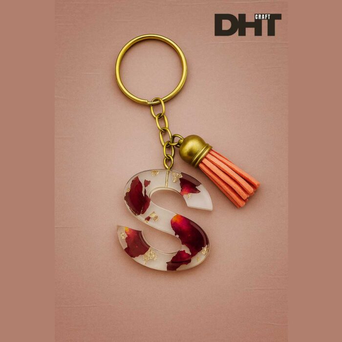 Resin Letter S Keychain with Rose Petals - Image 2