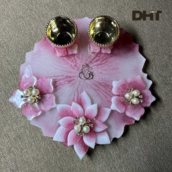 Resin Pooja thali Pink Color with Ganpatiji