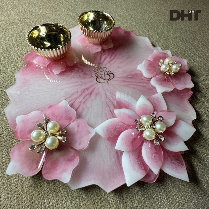 whiteish Pink Pooja Thali with Ganpatiji