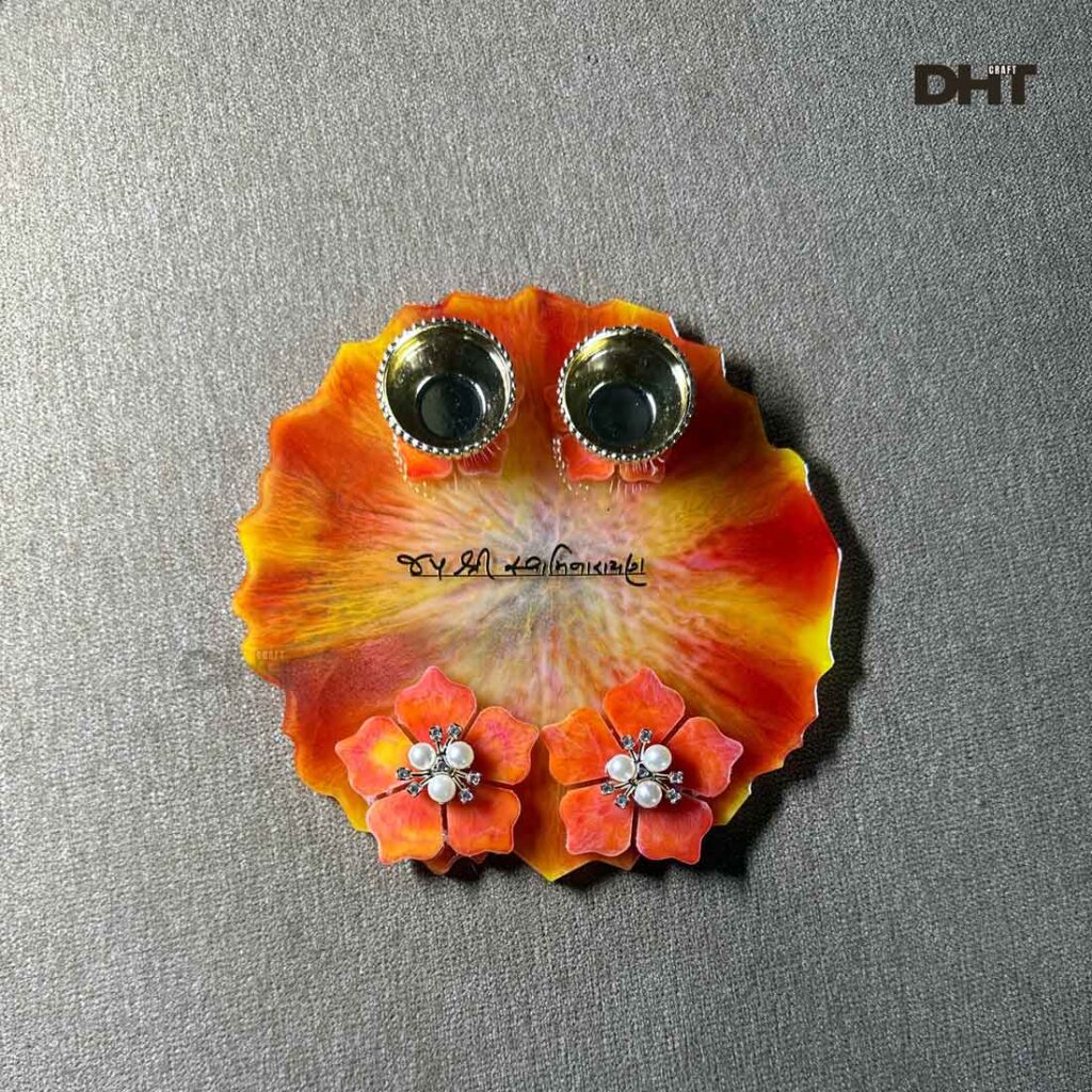 Resin pooja thali red color with sunrise effect