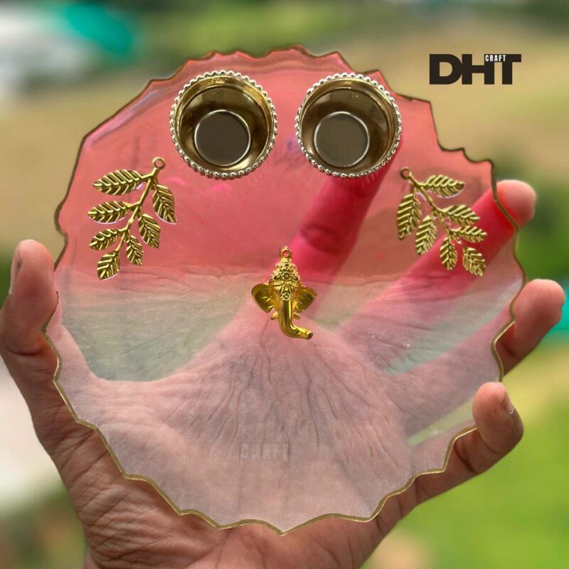 Elegant Resin Pooja Plate Pink color in had