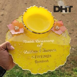 Handmade Resin Haldi Plate with name and customized Details