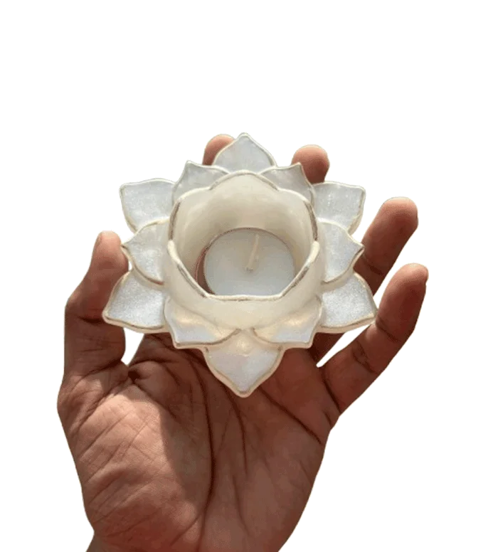 resin candle holder in hand without backgroung